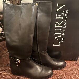 Black Leather Ralph Lauren Boots, Size 10